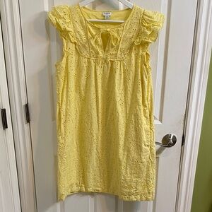J. Crew Yellow Eyelet Flutter Ruffle Dress Women’s Size 12 Spring Easter Summer